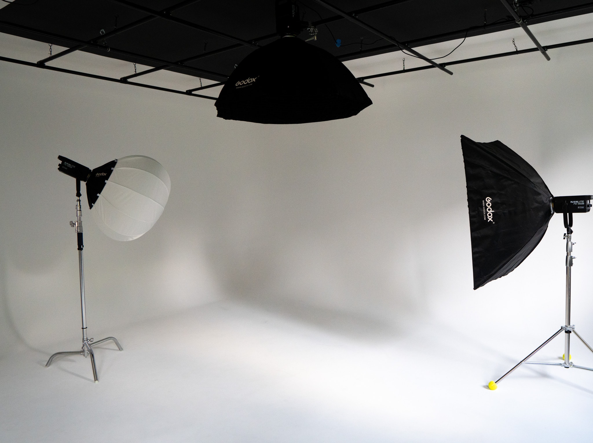 cyclorama wall in a photo studio with professional lighting 